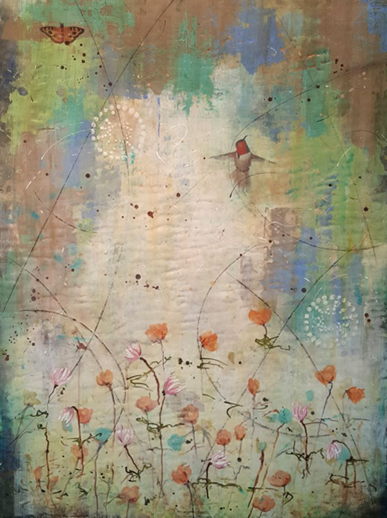 Hummingbird encaustic 48x36 inches by Jessie Pollock©2018 Corr Image